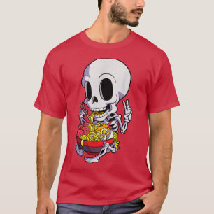 Camiseta Kawaii Ramen Skeleton Halloween Comida de fideos a