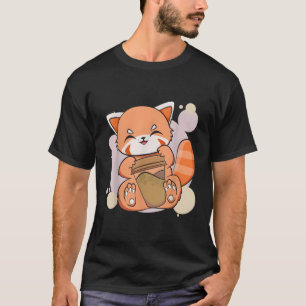 Camiseta Kawaii Red Panda Bebe Café Copa Anime Oso