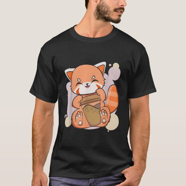 Camiseta Kawaii Red Panda Bebe Café Copa Anime Oso (Anverso)