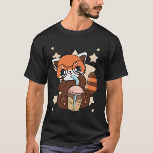 Camiseta Kawaii Red Panda Boba Anime Pearl Bubble Tea