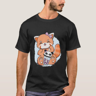 Camiseta Kawaii Red Panda Boba Anime Pearl Bubble Tea Otaku
