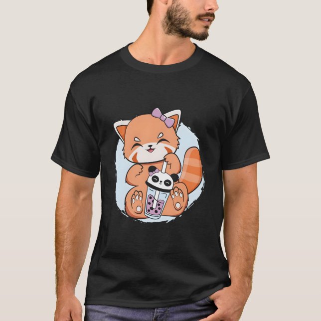 Camiseta Kawaii Red Panda Boba Anime Pearl Bubble Tea Otaku (Anverso)