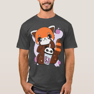 Camiseta Kawaii Red Panda Boba Cute Anime Pearl Bubble Tea