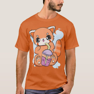 Camiseta Kawaii Red Panda Boba Cute Anime Pearl Bubble Tea 