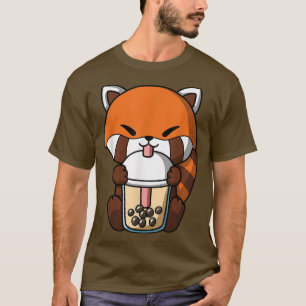 Camiseta Kawaii Red Panda Boba Leche Té burbuja Anime
