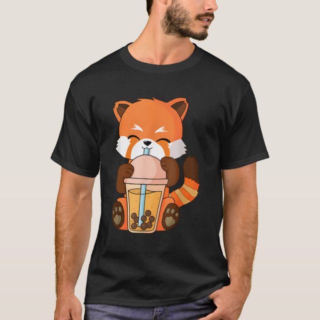 Camiseta Kawaii Red Panda Boba Tea Bubble Tea Anime (Anverso)