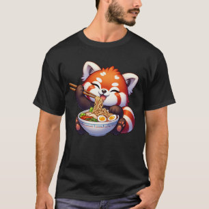 Camiseta Kawaii Red Panda comiendo fideos de Ramen Anime