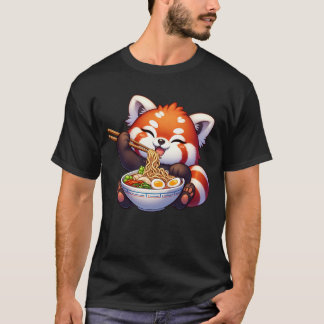 Camiseta Kawaii Red Panda comiendo fideos de Ramen Anime