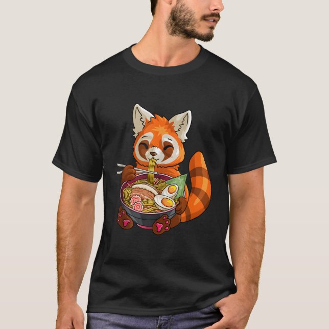 Camiseta Kawaii Red Panda Comiendo Ra Panda Noodle (Anverso)