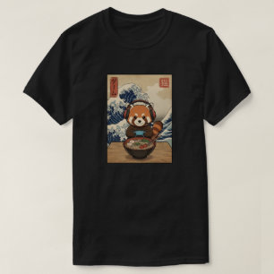 Camiseta Kawaii Red Panda Jugador Ramen Gran Ola Japonesa