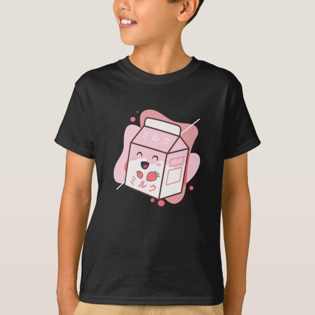 Camiseta Kawaii Retro De Vaca Japonesa De Fresa (Anverso)