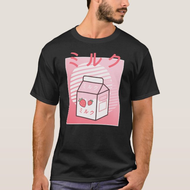 Camiseta Kawaii Retro De Vaca Japonesa De Fresa (Anverso)