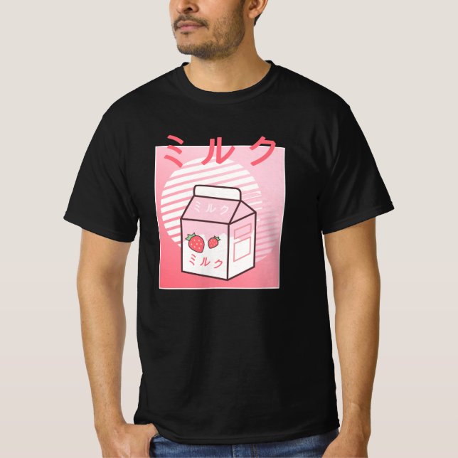 Camiseta Kawaii Retro De Vaca Japonesa De Fresa (Anverso)