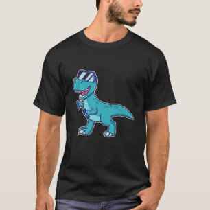 Camiseta Kawaii Rex Dinosaur Gamer En VR World - Auriculare