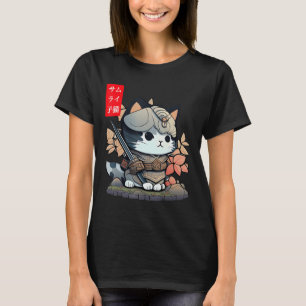 Camiseta Kawaii Samurai Guerrero Kawaii Gato Japonés Y