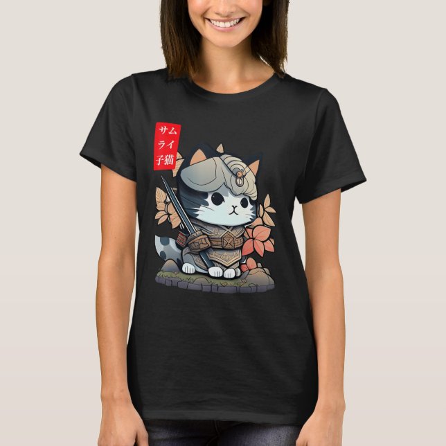 Camiseta Kawaii Samurai Guerrero Kawaii Gato Japonés Y (Anverso)