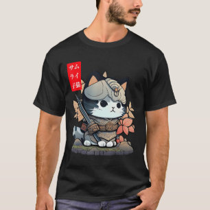 Camiseta Kawaii Samurai Guerrero Kawaii Gato Japonés Y