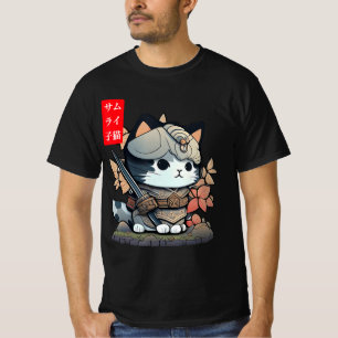 Camiseta Kawaii Samurai Guerrero Kawaii Gato Japonés Y