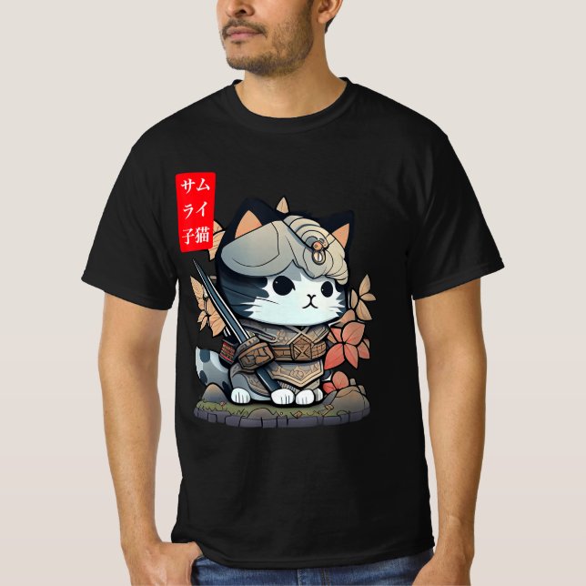 Camiseta Kawaii Samurai Guerrero Kawaii Gato Japonés Y (Anverso)