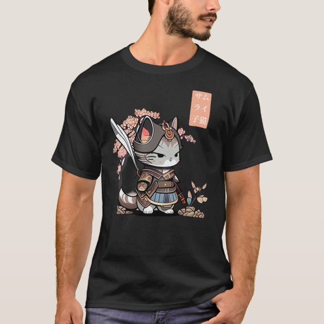 Camiseta Kawaii Samurai Kitten Art Japanese Anime Style for (Anverso)