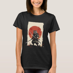 Camiseta Kawaii Samurái Mapache Guerrero Japón Sol Katana