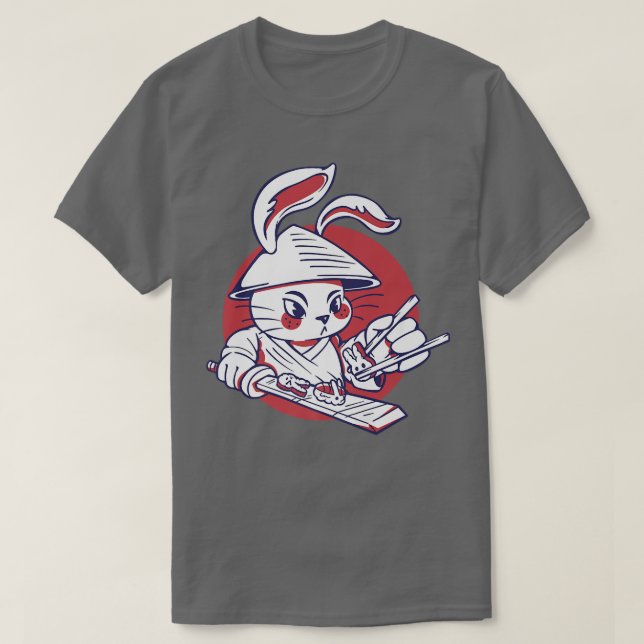 Camiseta Kawaii Samurai Rabbit Chef Haciendo Sushi Aburrido (Diseño del anverso)
