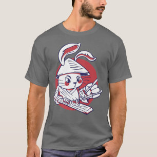 Camiseta Kawaii Samurai Rabbit Chef Haciendo Sushi Aburrido