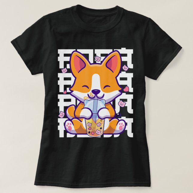 Camiseta Kawaii Shiba Inu Bubble Tea Boba Regalos animales  (Diseño del anverso)