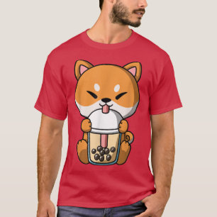 Camiseta Kawaii Shiba Inu Perro Boba Leche Té Bubble Tea An