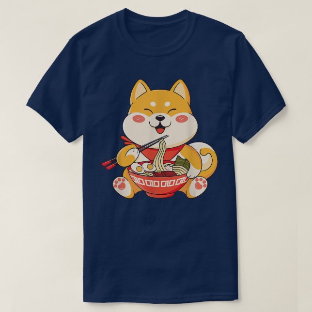 Camiseta Kawaii Shiba Inu Perro come Ramen lindo Anime japo (Diseño del anverso)