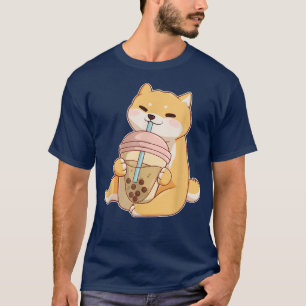 Camiseta Kawaii Shiba Inu With Bubble Tea Anime Japanese Bo