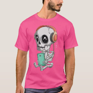 Camiseta Kawaii Skeleton Listening Music Producer Dj Lovers