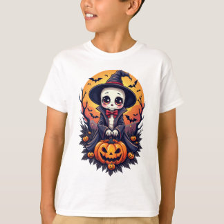 Camiseta Kawaii Skeleton Witch con calabaza