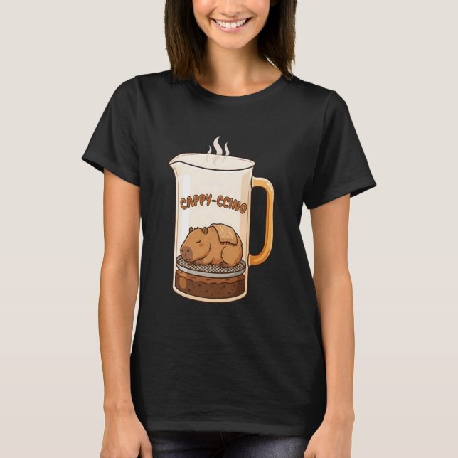 Camiseta Kawaii Sleeping Capybara Coffee Cappy-ccino French (Anverso)