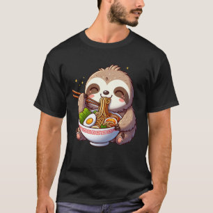 Camiseta Kawaii Sloth comiendo fideos de Ramen Anime Japoné