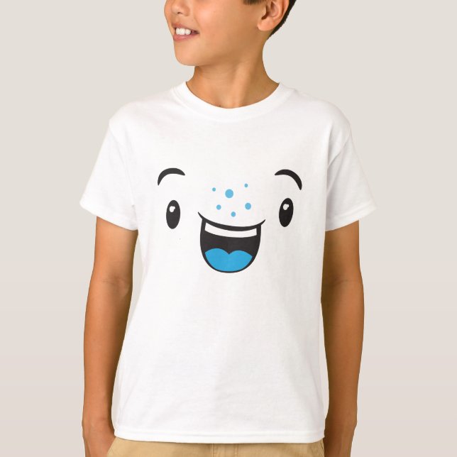 Camiseta Kawaii Sonriente Azul Enfrentando a los niños (Anverso)