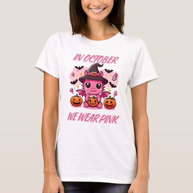 Camiseta Kawaii Spooki Season Pink Witch Dragon Design (Anverso)