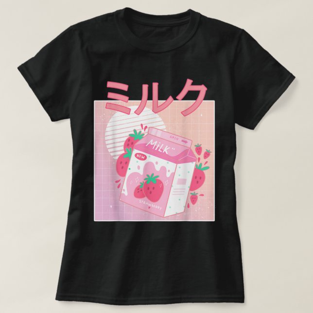 Camiseta Kawaii Strawberry Milk Aesthetic (Diseño del anverso)