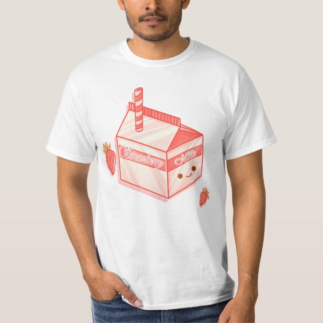 Camiseta Kawaii Strawberry Milk Carton - Cute Aesthetic Art (Anverso)