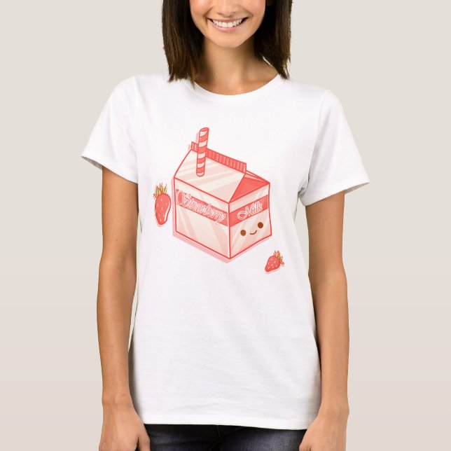 Camiseta Kawaii Strawberry Milk Carton - Cute Aesthetic Art (Anverso)