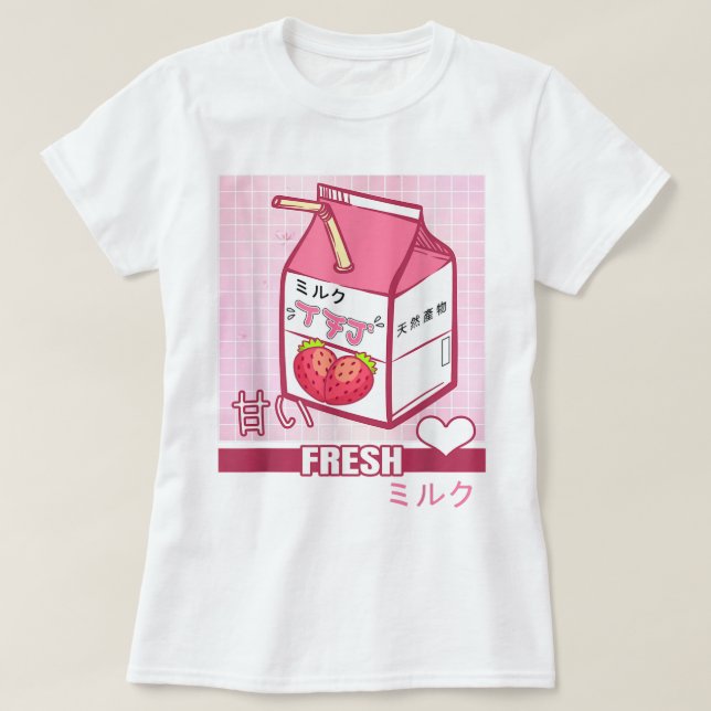 Camiseta Kawaii Strawberry Milk Carton Design (Diseño del anverso)