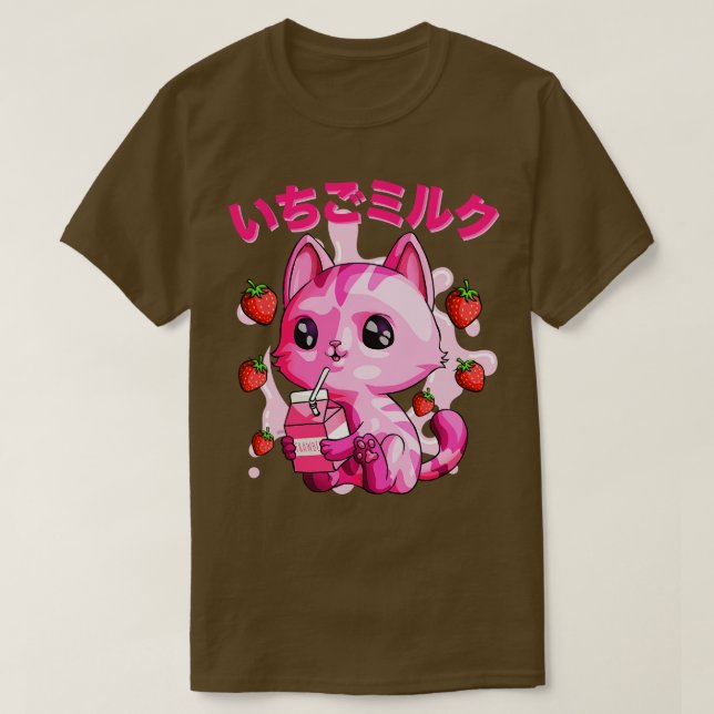 Camiseta Kawaii Strawberry Milk Cat Chibi Japonesa Kitten G (Diseño del anverso)