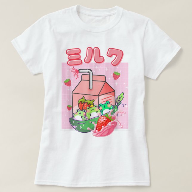 Camiseta Kawaii Strawberry Milk Frog Art (Diseño del anverso)