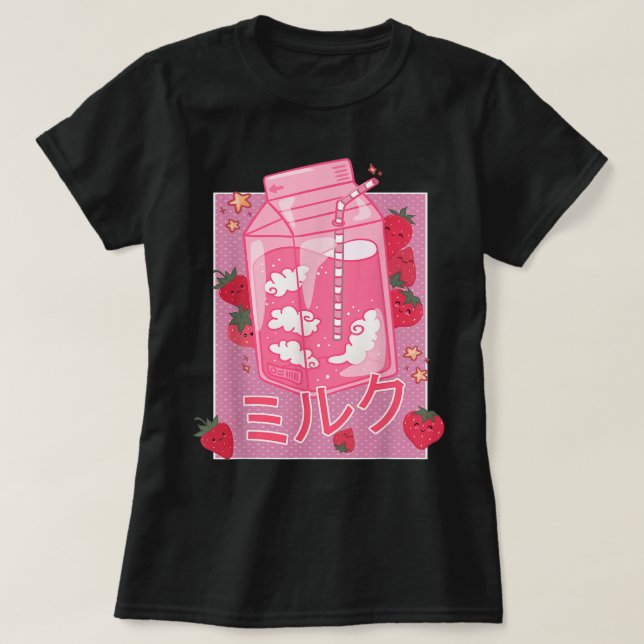 Camiseta Kawaii Strawberry Milk Japanese Aesthetic (Diseño del anverso)