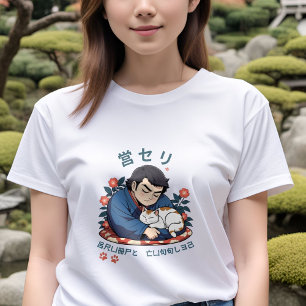 Camiseta Kawaii Sumotori y Cat Nap - Diseño japonés elegant