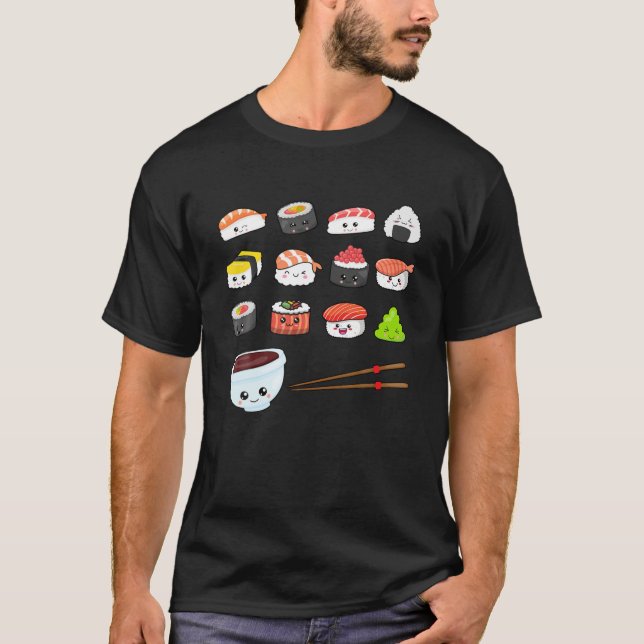 Camiseta Kawaii Sushi curado feliz aliento japonés (Anverso)