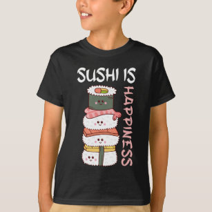 Camiseta Kawaii Sushi Feliz Anime Cuido Comida Japonesa