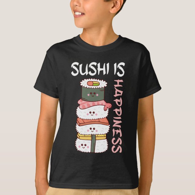 Camiseta Kawaii Sushi Feliz Anime Cuido Comida Japonesa (Anverso)