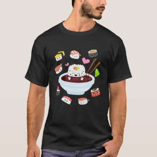 Camiseta Kawaii Sushi Feliz Sushi Gracioso