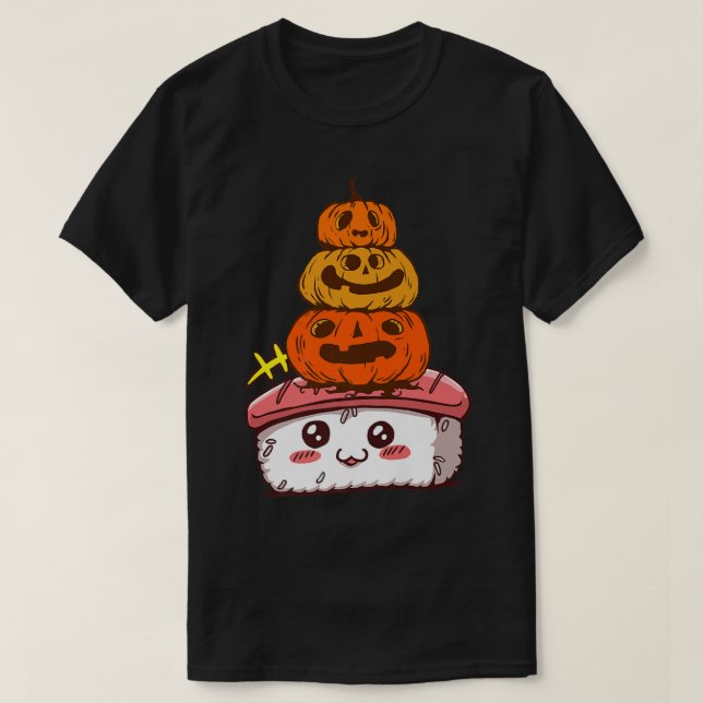 Camiseta Kawaii sushi Halloween pumpkin autumn fall funny (Diseño del anverso)
